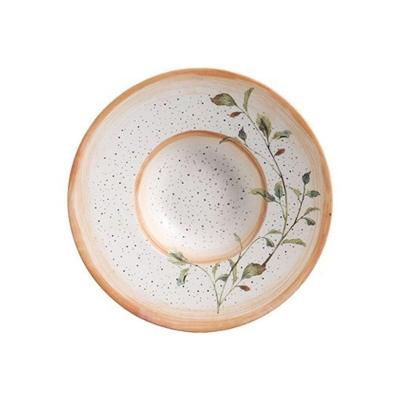 Prato de Risoto Botânica Cerâmica Natural Estampa Floral Laranja Cerâmica Scalla
