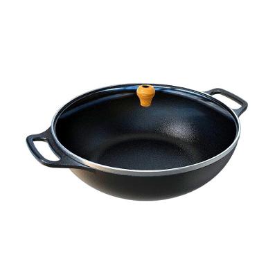 Frigideira Wok 2 Alças Ferro Fundido TV PM 36cm Pomel Madeira Libaneza