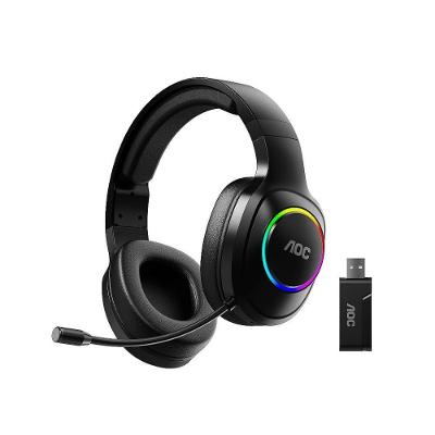 Headset Gamer AOC 3 em 1 sem Fio 2.4G Bluetooth RGB Microfone Preto