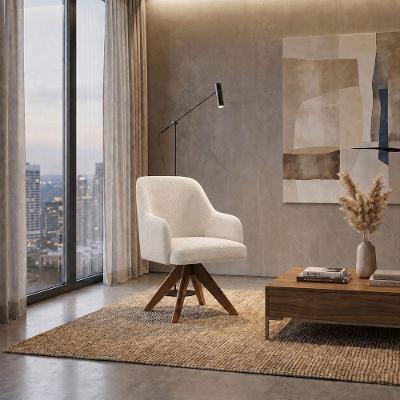 Poltrona Decorativa Alaska Giratória Base Madeira Off White Mobília Decor