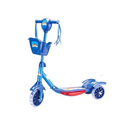 Patinete Infantil 3 Rodas Dobrável com Som Luz Brilho nas Rodas Cestinha Azul