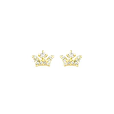Brincos Atraktiva Jóias Coroa Cravejada Semijoias Banhado a Ouro 18k Dourado