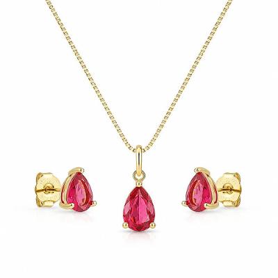 Conjunto Colar e Brincos Atraktiva Jóias Zircônio Gota Ouro 18k Dourado