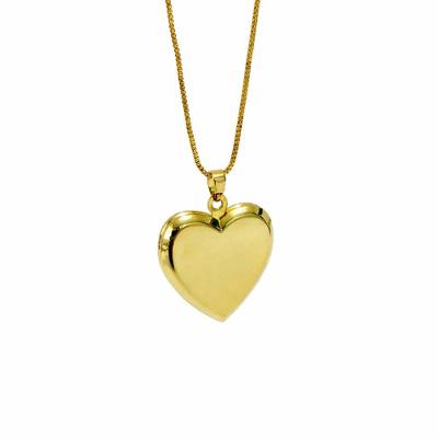 Colar Relicário Coração Liso Atraktiva Jóias Banhado a Ouro 18k Pingente 3cm Corrente 45cm Dourado