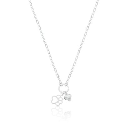 Colar Atraktiva Jóias Love Pet Pata e Coração Prata 925 45cm Feminino