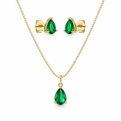 Conjunto Colar e Brincos Atraktiva Jóias Zircônio Gota Ouro 18k Dourado