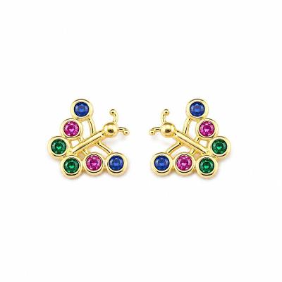 Brincos Atraktiva Jóias Borboleta Colorida Semijoia Ouro 18k Dourado