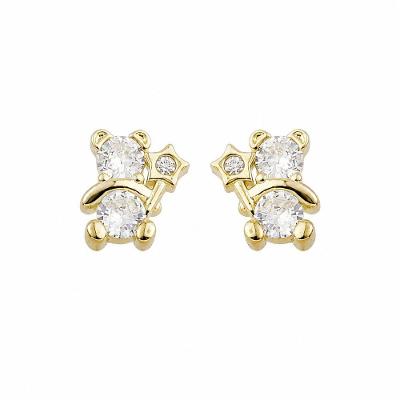 Brincos Atraktiva Jóias Ursinho Semijoia Ouro 18k Tarraxa Baby Dourado