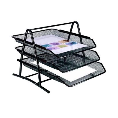 Organizador para Escritorio Papel A4 3 Suportes Bandejas 3 Andares Metal 28x35x30cm Preto