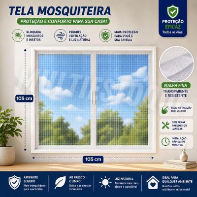 Tela Mosquiteira com Velcro 105x105cm Protecao para Janelas Instalacao Facil Vida Pratika
