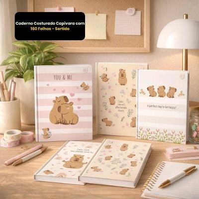 Caderno Costurado Capivara 160 Folhas Pautadas Capa Dura 25cm X 18,5cm 1 Unidade Bege
