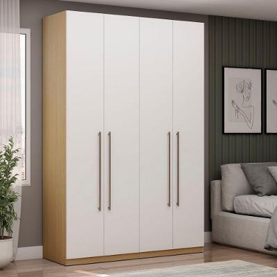 Guarda Roupa Casal Infinity 4 Portas Dobráveis 3 Gavetas MDF Savana-Branco Ares