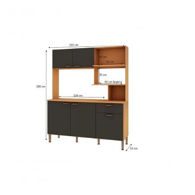 Cozinha Compacta Bella 5 Portas 1 Gaveta MDF-MDP 155CM Freijó e Grafite