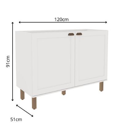 Balcão de Cozinha 1502 2 Portas MDF 120CM Branco Fosco Genialflex Móveis