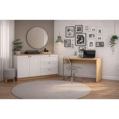 Conjunto de Escritório Mesa e 2 Balcões MDF-BP Savana e Branco Infinity