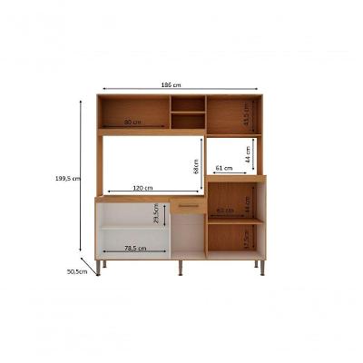 Cozinha Compacta Helena 7 Portas 2 Gavetas MDF 186CM Freijó e Branco