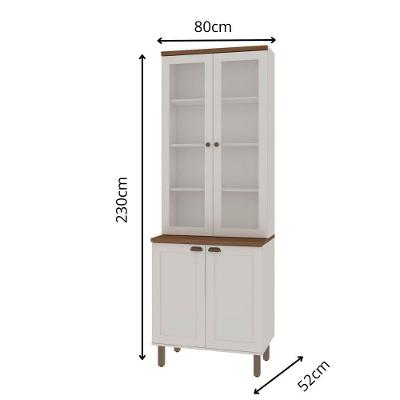 Cristaleira Iluminata 2 Portas 6 Prateleiras MDF Branco e Ebano Genialflex Móveis
