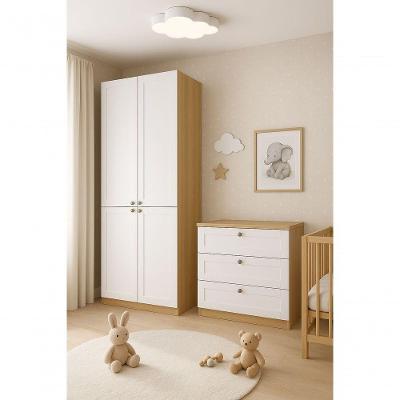 Conjunto Infantil Guarda Roupa Cômoda Savana Branco MDF Infinity