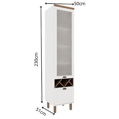 Cristaleira Iluminata 1 Porta de Vidro 4 Prateleiras MDF Adega Branco