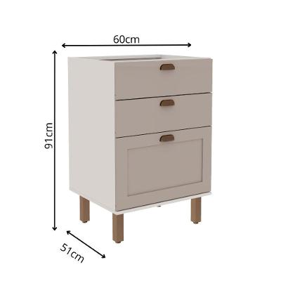Balcão de Cozinha Iluminata 3 Gavetas MDF 120CM Branco Fendi