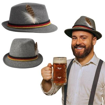 Chapéu Alemão Oktoberfest Feltro Cinza com Pena 57CM Extra Festas