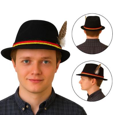 Chapéu Alemão Oktoberfest de Feltro com Pena 59CM Preto Extra Festas