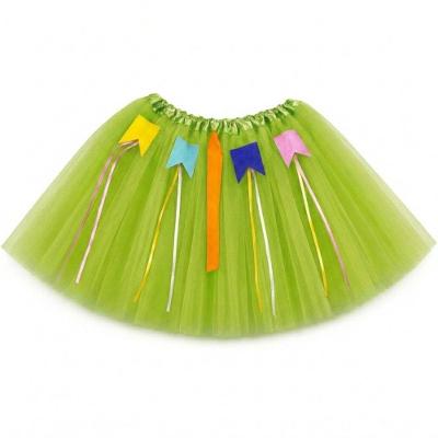 Saia Junina Infantil Tule Bandeirinhas e Fitas 30CM Verde Claro