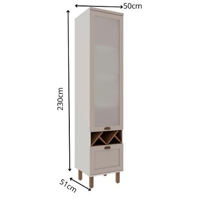 Cristaleira Iluminata 1 Porta de Vidro 4 Prateleiras MDF Nicho Adega Branco