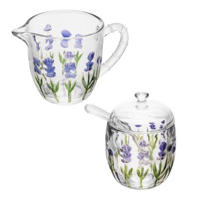 Kit Açucareiro 180ML e Leiteira 240ML Cristal Lavanda Lilás Lyor