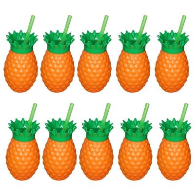 Kit 10 Copos Abacaxi Plástico 500ML com Canudo Festa Tropical Verde Injetemp