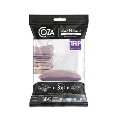 Saco a Vacuo Zip Trip 60x40cm para Roupas PE e PET Fechamento Hermetico para Organizacao em Viagens