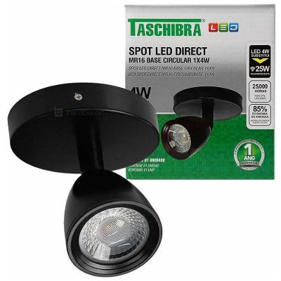 Spot LED Direct MR16 4W Base Circular Luz Fria 6500K Preto Taschibra
