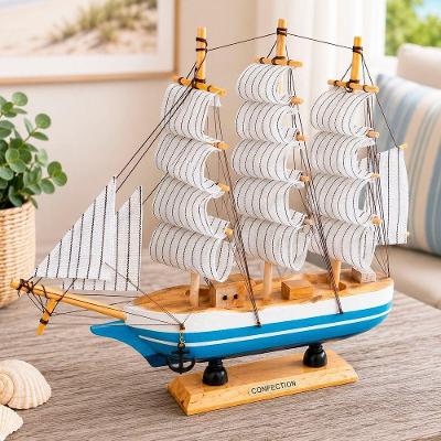 Miniatura Caravela em Madeira Enfeite Náutico Branco Artesanal