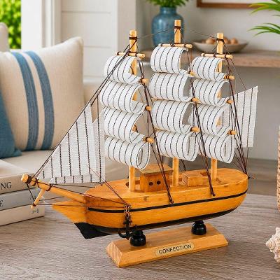 Miniatura Decorativa Caravela Barco de Madeira Náutico Branco Artesanal