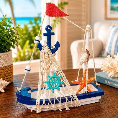 Miniatura Decorativa Barco Navio Madeira Acabamento Detalhado Branco Artesanal