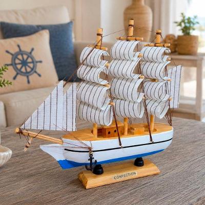 Miniatura Decorativa Caravela Barco de Madeira Náutico Branco Artesanal