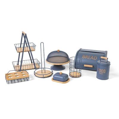 Kit Utensílios Cozinha Enjoy 8 Peças Bambu e Aço Galvanizado Azul Copa & Cia