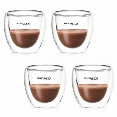 Jogo 4 Copos Parede Dupla Vidro Borossilicato 250ML Café Chá Bugatti