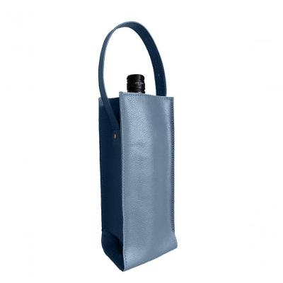 Porta Vinho Champagne Couro Legítimo Artesanal Personalizável Azul Marinho Topgrife