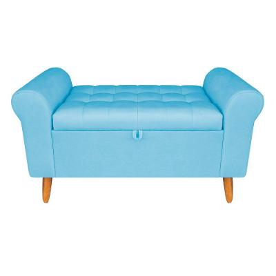Recamier Baú Rio 160CM Suede Madeira Maciça Azul Turquesa Inova Decor