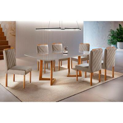 Conjunto Jantar Veneza 6 Lugares MDF Linho Areia 180cm Móveis Mundial