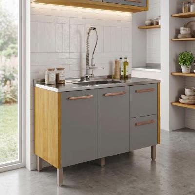 Balcão para Pia Dafne 2 Portas 2 Gavetões MDF 120CM Cinza Mobilihouse