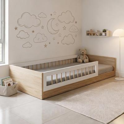 Cama Montessoriana Infantil Solteiro com Grade Pinus Marrom Completa Móveis