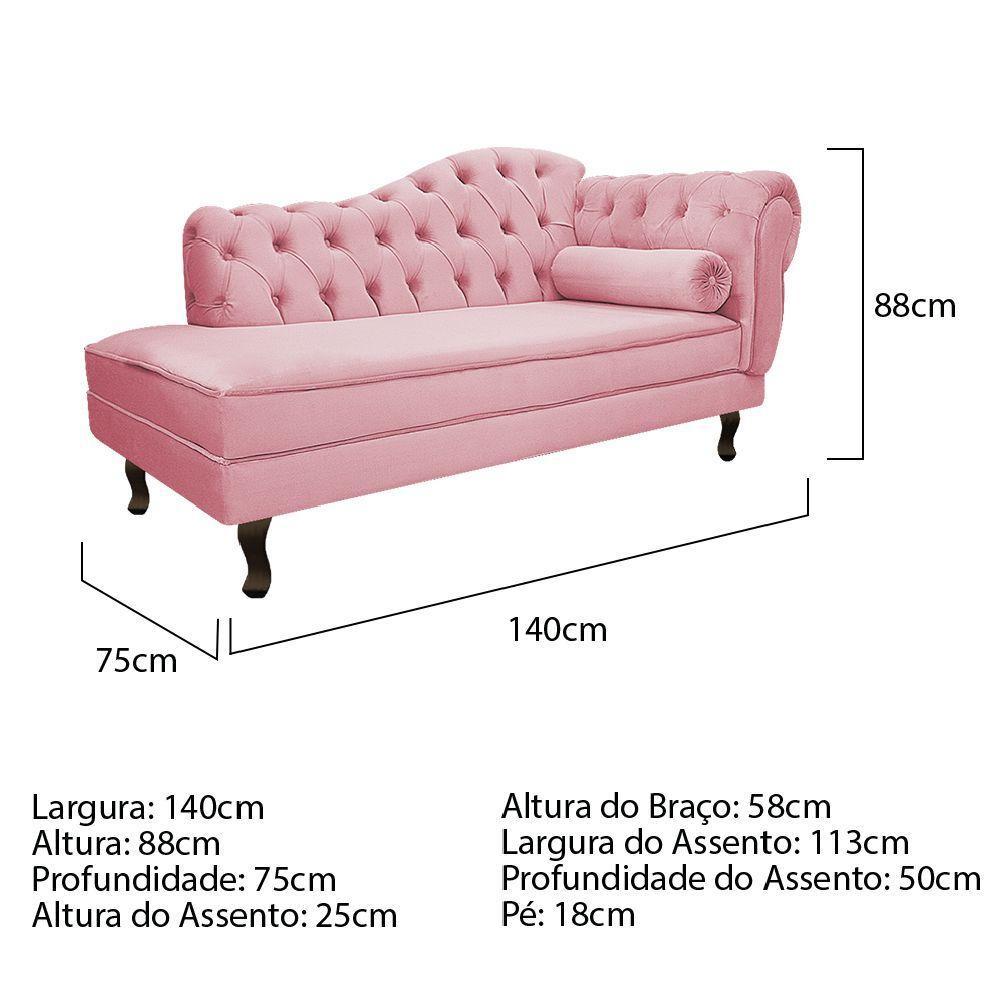 Diva Recamier Diana 140cm Lado Esquerdo Suede - Doce Sonho Móveis Rosa Bebê - 2