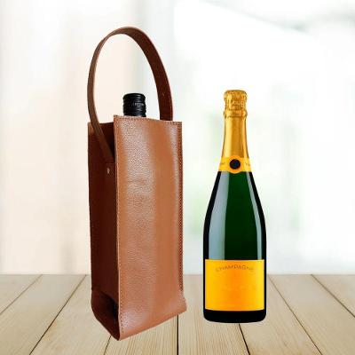 Porta Vinho Champagne Couro Legítimo Artesanal Personalizável Caramelo Topgrife