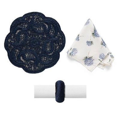 Kit de Mesa Posta Paisley Hortências Tecido 4 Lugares Copa & Cia