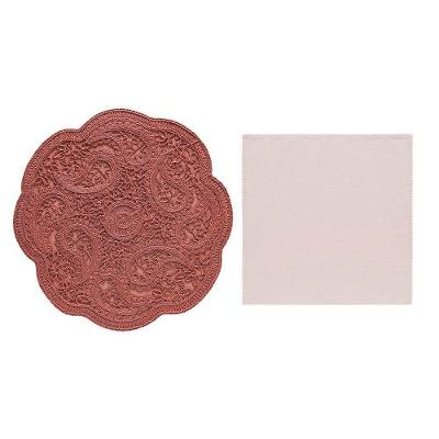 Kit de Mesa Posta Paisley Rosê Tecido 2 Lugares com Guardanapo Copa & Cia