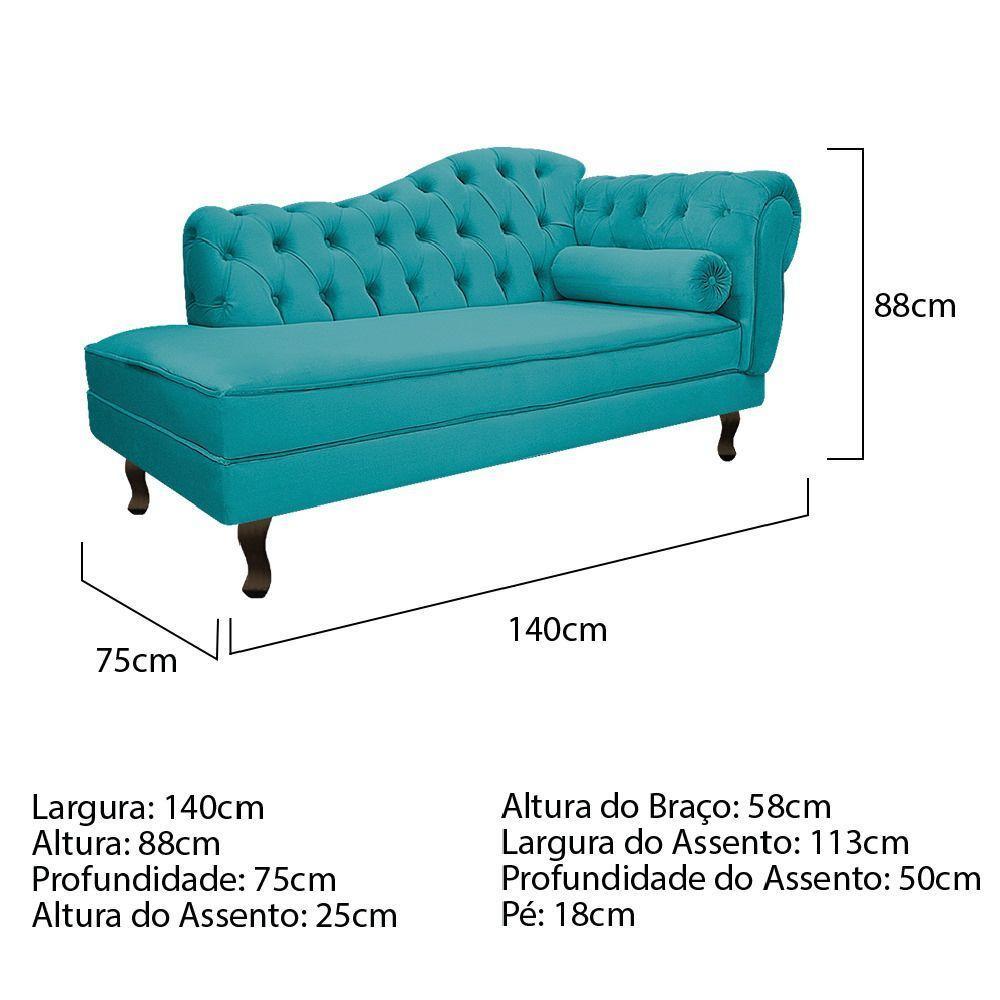 Diva Recamier Diana 140cm Lado Esquerdo Suede - Doce Sonho Móveis Azul Turquesa - 2
