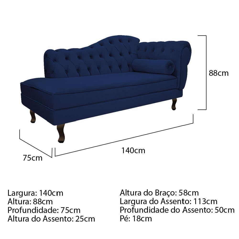 Diva Recamier Diana 140cm Lado Esquerdo Suede - Doce Sonho Móveis Azul Marinho - 2