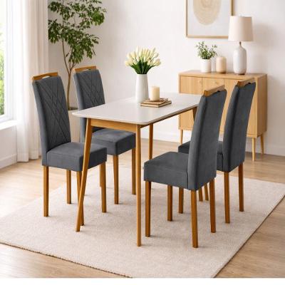 Conjunto de Jantar 4 Lugares Tampo MDF Veludo Mel 120CM Móveis Mundial